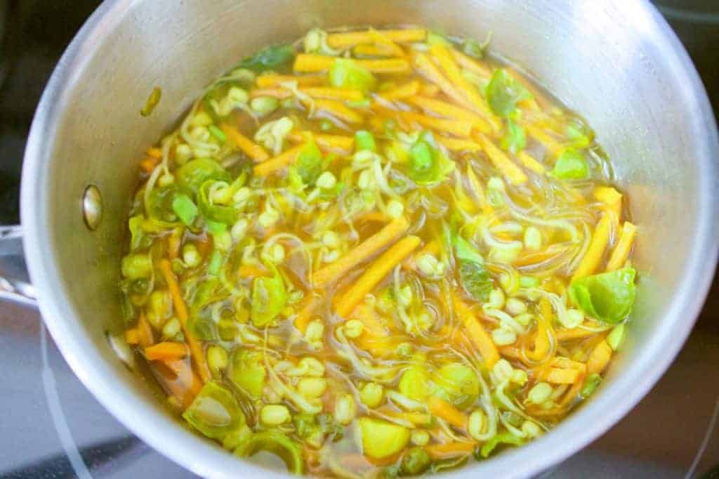 Brussel Sprouts Sweet Potato Noodle Soup {gluten-free} - Healthy Recipe