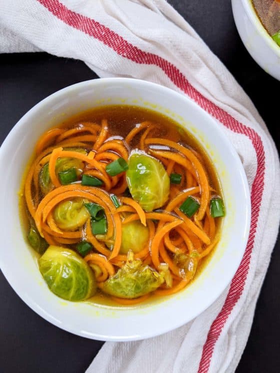 Brussel Sprouts Sweet Potato Noodle Soup