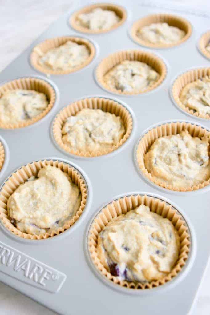 Blueberry Banana Sourdough Muffins Before Baking | melissatorio.com