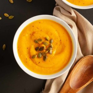 Roasted Butternut Squash and Cauliflower Soup in bowls