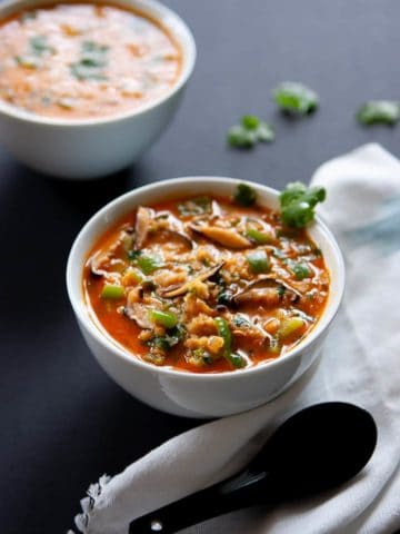 Vegan Coconut Curry Lentil Soup in bowls
