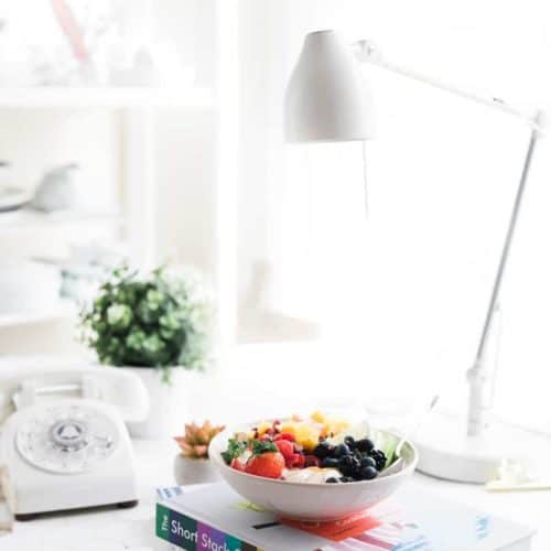 Colorful Bowl and Books on Desk