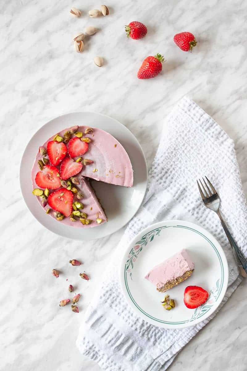 Strawberry cheesecake with sliced piece